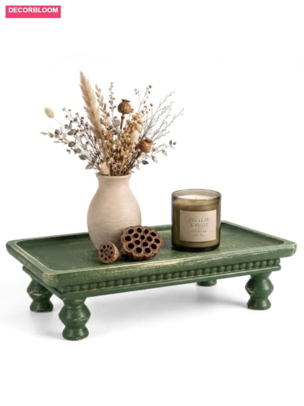 Decorative Wood Tray with Raised Legs & Beaded Edge, Farmhouse Display Stand,